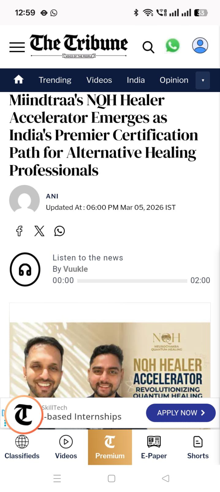 Tribune India Miindtraa healer accelerator news